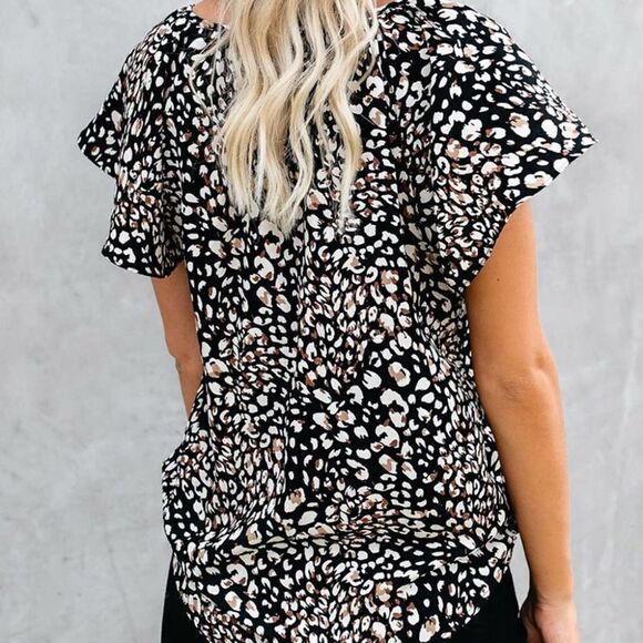 Fantasy Fluttering Sleeve Daisy Floral Blouse Black and Yellow Size Small - Picture 6 of 14